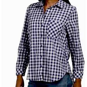 ANTHROPOLOGIE | Hester & Orchard Gingham Check Metallic Button Down Shirt Small